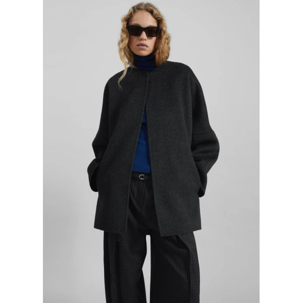 The Frankie Shop Altdorf Wool Coat - Charcoal - Oversized Minimalist Coats in Blue - Shop at Luxury Shoes 