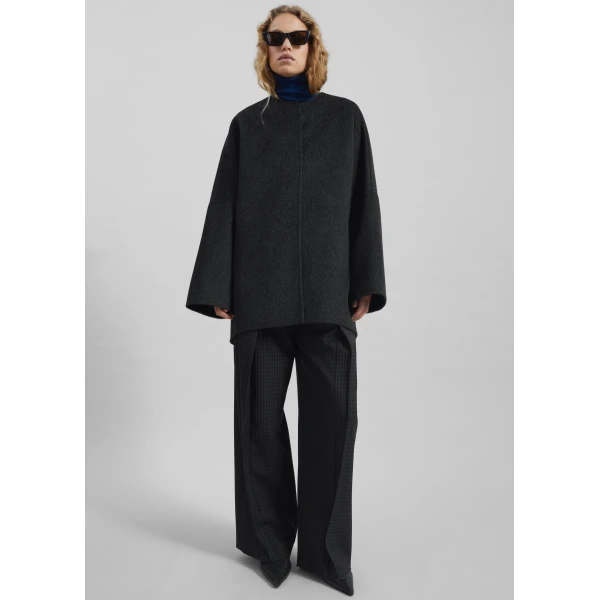 The Frankie Shop Altdorf Wool Coat - Charcoal - Oversized Minimalist Coats in Blue - Shop at Luxury Shoes 