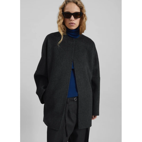The Frankie Shop Altdorf Wool Coat - Charcoal - Oversized Minimalist Coats in Blue - Shop at Luxury Shoes 