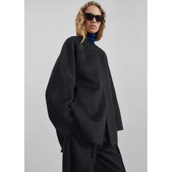 The Frankie Shop Altdorf Wool Coat - Charcoal - Oversized Minimalist Coats in Blue - Shop at Luxury Shoes 