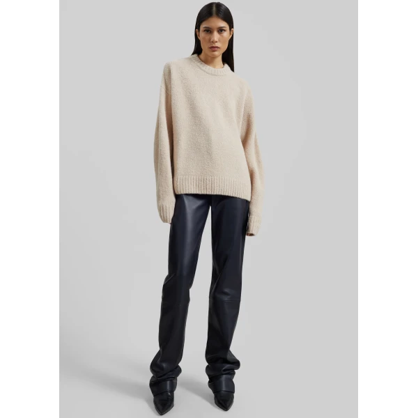 The Frankie Shop Amish Supplies Crewneck Sweater - Beige - Oversized Minimalist Knitwear in Beige - Shop at Luxury Shoes 