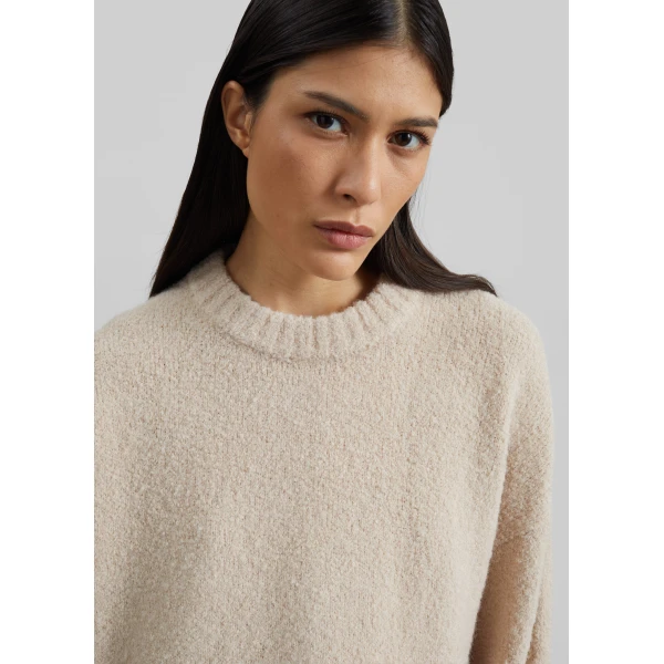The Frankie Shop Amish Supplies Crewneck Sweater - Beige - Oversized Minimalist Knitwear in Beige - Shop at Luxury Shoes 