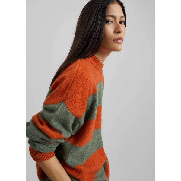 The Frankie Shop Amish Supplies Crewneck Sweater - Sage/Orange - Oversized Minimalist Knitwear in Green - Shop at Luxury Shoes 