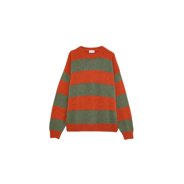 The Frankie Shop Amish Supplies Crewneck Sweater - Sage/Orange - Oversized Minimalist Knitwear in Green - Shop at Luxury Shoes 