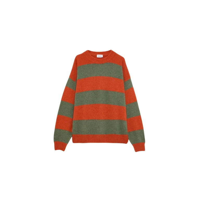 The Frankie Shop Amish Supplies Crewneck Sweater - Sage/Orange - Oversized Minimalist Knitwear in Green - Shop at Luxury Shoes 