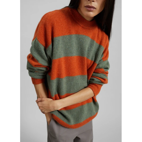 The Frankie Shop Amish Supplies Crewneck Sweater - Sage/Orange - Oversized Minimalist Knitwear in Green - Shop at Luxury Shoes 