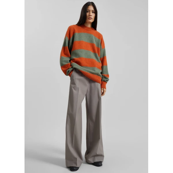 The Frankie Shop Amish Supplies Crewneck Sweater - Sage/Orange - Oversized Minimalist Knitwear in Green - Shop at Luxury Shoes 