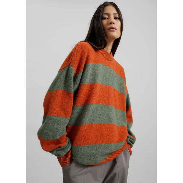 The Frankie Shop Amish Supplies Crewneck Sweater - Sage/Orange - Oversized Minimalist Knitwear in Green - Shop at Luxury Shoes 