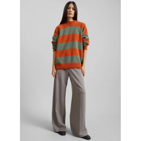 The Frankie Shop Amish Supplies Crewneck Sweater - Sage/Orange - Oversized Minimalist Knitwear in Green - Shop at Luxury Shoes 