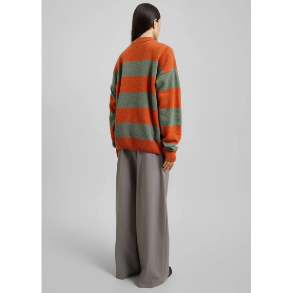 The Frankie Shop Amish Supplies Crewneck Sweater - Sage/Orange - Oversized Minimalist Knitwear in Green - Shop at Luxury Shoes 