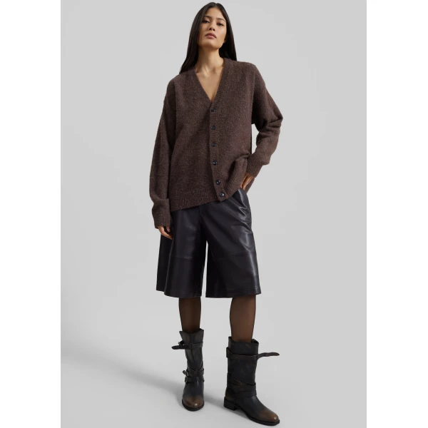 The Frankie Shop Amish Supplies Oversized Cardigan - Mud - Oversized Minimalist Knitwear in Mud - Shop at Luxury Shoes 