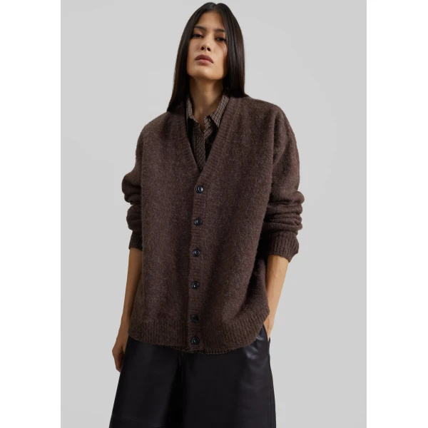The Frankie Shop Amish Supplies Oversized Cardigan - Mud - Oversized Minimalist Knitwear in Mud - Shop at Luxury Shoes 
