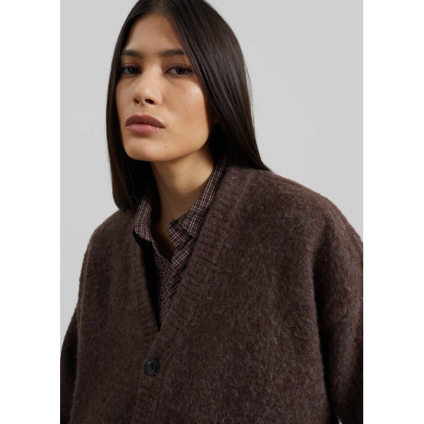 The Frankie Shop Amish Supplies Oversized Cardigan - Mud - Oversized Minimalist Knitwear in Mud - Shop at Luxury Shoes 