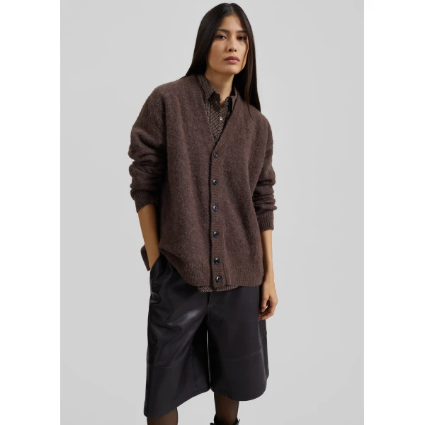 The Frankie Shop Amish Supplies Oversized Cardigan - Mud - Oversized Minimalist Knitwear in Mud - Shop at Luxury Shoes 