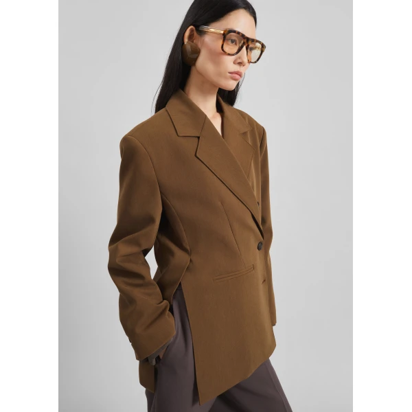 The Frankie Shop Antwerp Wrap Blazer - Brown - Oversized Minimalist Jackets in Brown - Shop at Luxury Shoes 