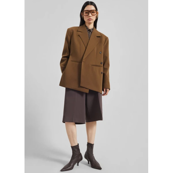 The Frankie Shop Antwerp Wrap Blazer - Brown - Oversized Minimalist Jackets in Brown - Shop at Luxury Shoes 
