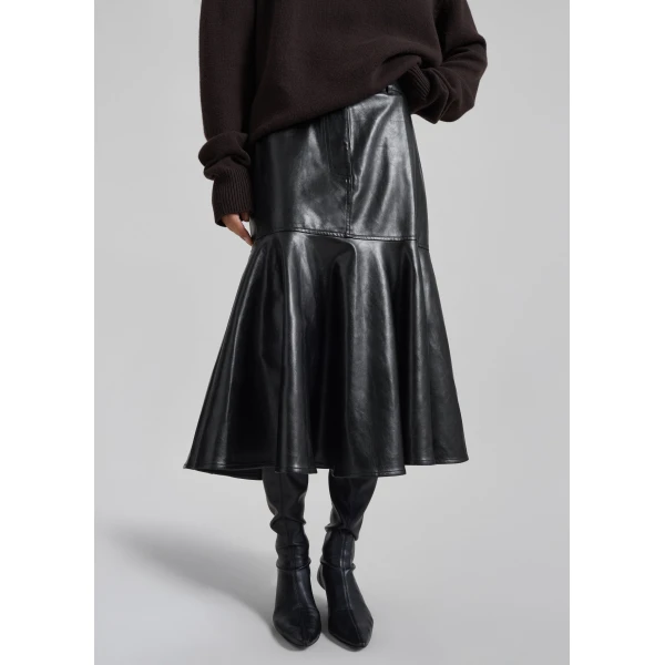 The Frankie Shop Arvika Faux Leather Mermaid Skirt - Black - Oversized Minimalist Skirts in Black - Shop at Luxury Shoes 