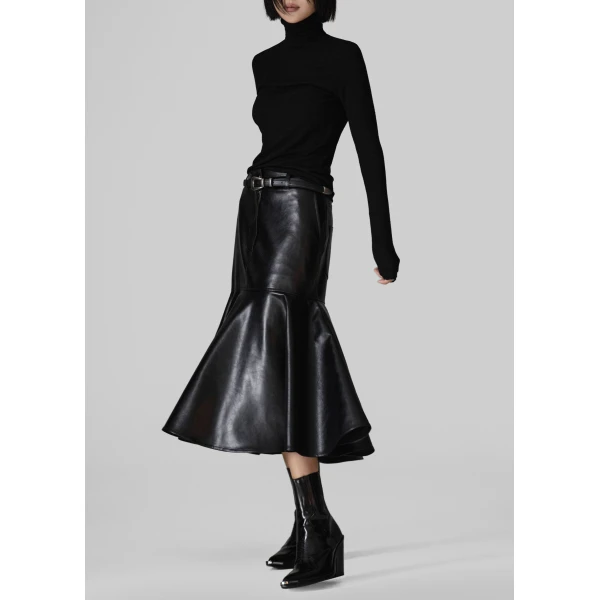 The Frankie Shop Arvika Faux Leather Mermaid Skirt - Black - Oversized Minimalist Skirts in Black - Shop at Luxury Shoes 