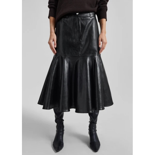 The Frankie Shop Arvika Faux Leather Mermaid Skirt - Black - Oversized Minimalist Skirts in Black - Shop at Luxury Shoes 