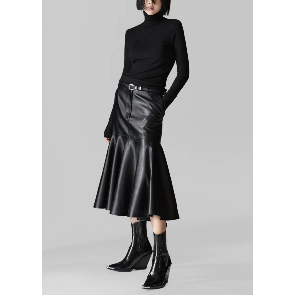 The Frankie Shop Arvika Faux Leather Mermaid Skirt - Black - Oversized Minimalist Skirts in Black - Shop at Luxury Shoes 