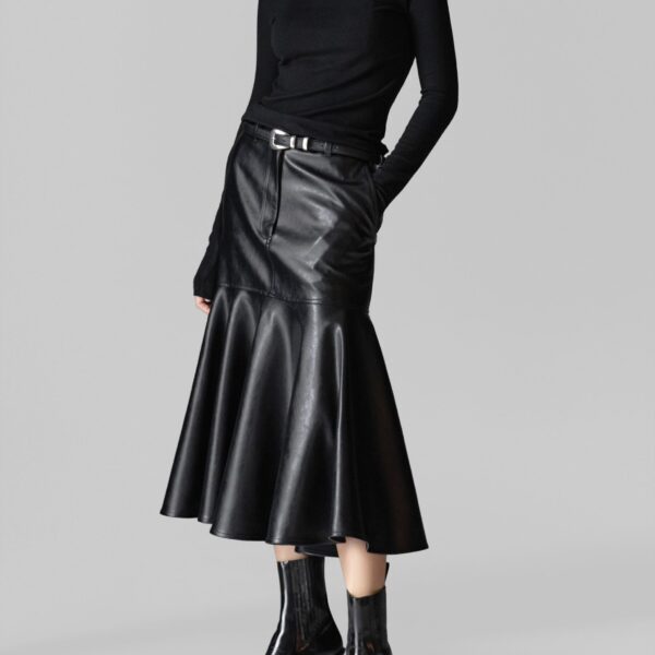 The Frankie Shop Arvika Faux Leather Mermaid Skirt – Black, view 8