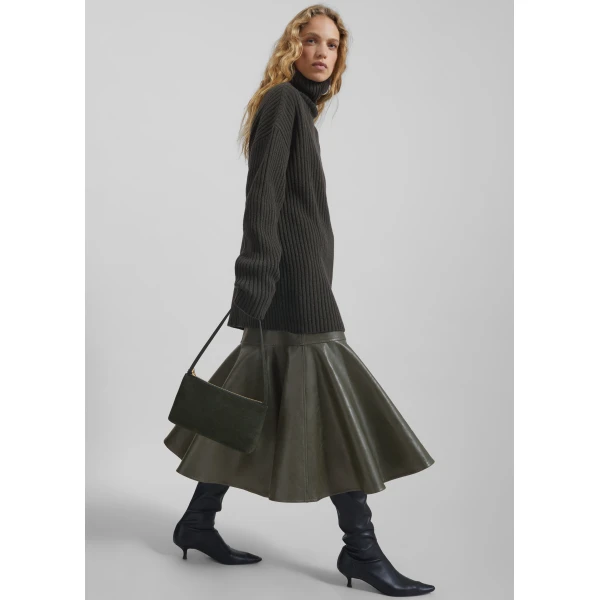 The Frankie Shop Arvika Faux Leather Mermaid Skirt - Dark Olive - Oversized Minimalist Skirts in Green - Shop at Luxury Shoes 