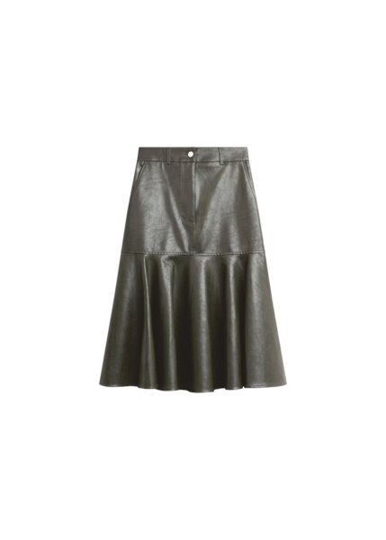 The Frankie Shop Arvika Faux Leather Mermaid Skirt - Dark Olive - Oversized Minimalist Skirts in Green - Shop at Luxury Shoes 