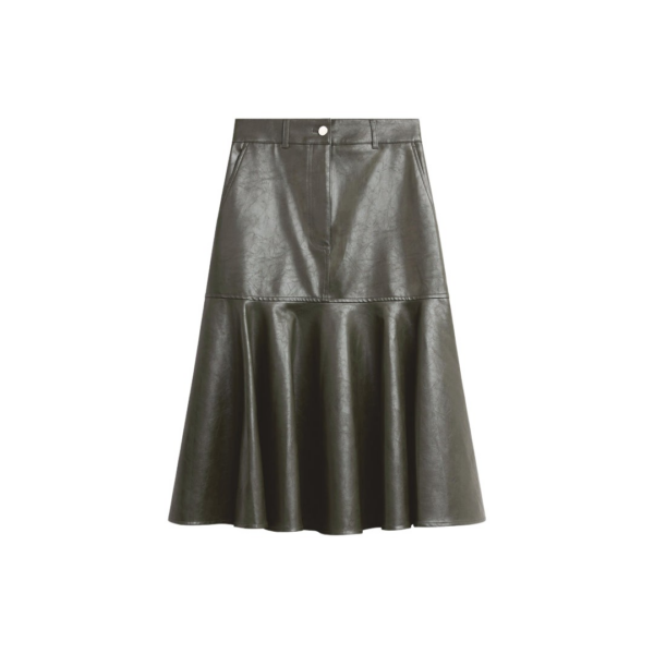 The Frankie Shop Arvika Faux Leather Mermaid Skirt - Dark Olive - Oversized Minimalist Skirts in Green - Shop at Luxury Shoes 
