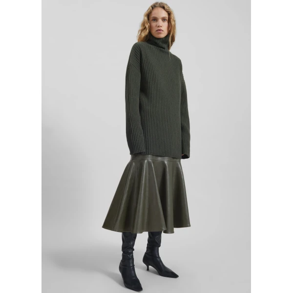 The Frankie Shop Arvika Faux Leather Mermaid Skirt - Dark Olive - Oversized Minimalist Skirts in Green - Shop at Luxury Shoes 