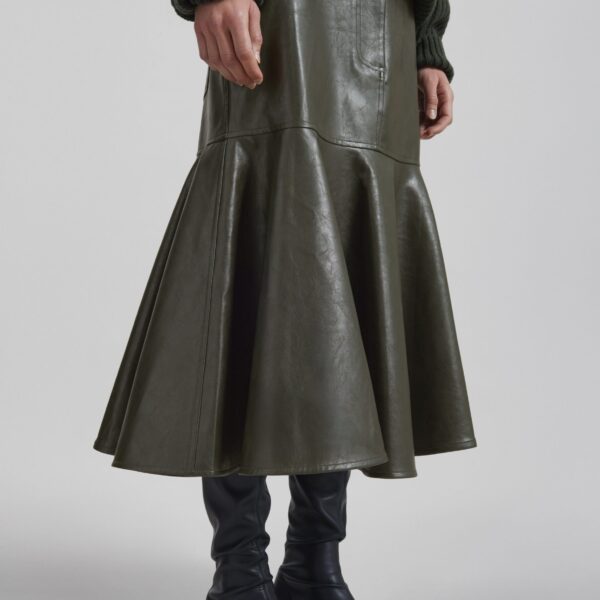 The Frankie Shop Arvika Faux Leather Mermaid Skirt – Dark Olive, view 5