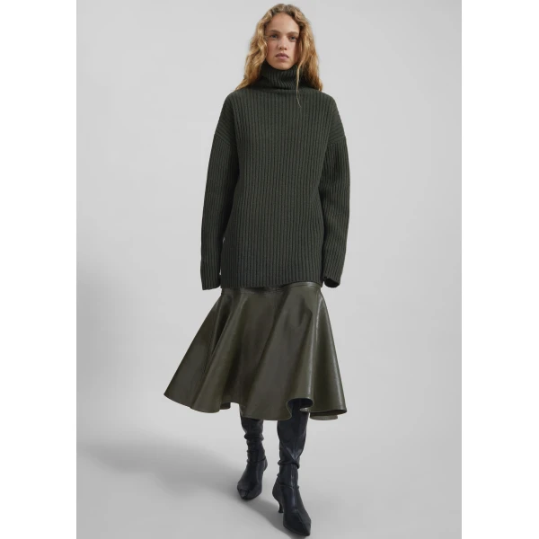 The Frankie Shop Arvika Faux Leather Mermaid Skirt - Dark Olive - Oversized Minimalist Skirts in Green - Shop at Luxury Shoes 