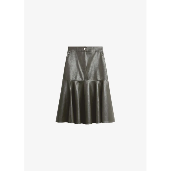 The Frankie Shop Arvika Faux Leather Mermaid Skirt - Dark Olive - Oversized Minimalist Skirts in Green - Shop at Luxury Shoes 