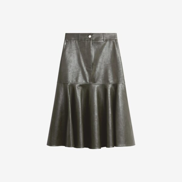 The Frankie Shop Arvika Faux Leather Mermaid Skirt – Dark Olive, view 8