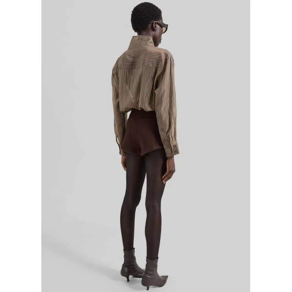 The Frankie Shop Avila Sheer Fluid Shirt - Brown/White Stripe - Oversized Minimalist Tops in Brown - Shop at Luxury Shoes 