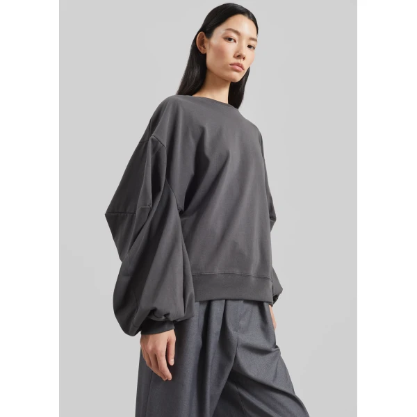 The Frankie Shop Balve Balloon Sleeve Sweatshirt - Grey - Oversized Minimalist Tops in Grey - Shop at Luxury Shoes 