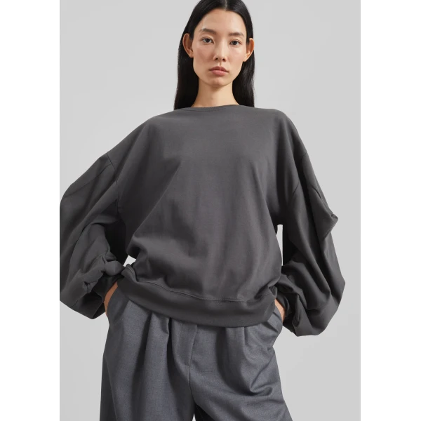The Frankie Shop Balve Balloon Sleeve Sweatshirt - Grey - Oversized Minimalist Tops in Grey - Shop at Luxury Shoes 