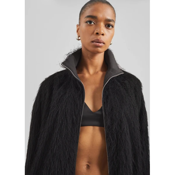 The Frankie Shop Baxter Fringed Track Jacket - Black - Oversized Minimalist Jackets in Black - Shop at Luxury Shoes 