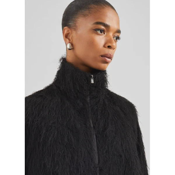 The Frankie Shop Baxter Fringed Track Jacket - Black - Oversized Minimalist Jackets in Black - Shop at Luxury Shoes 