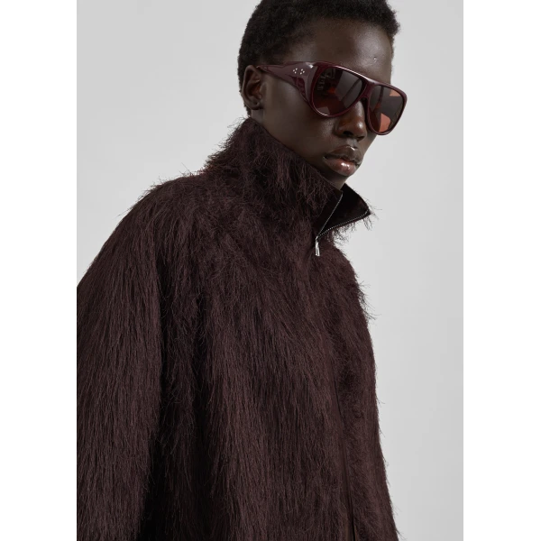 The Frankie Shop Baxter Fringed Track Jacket - Dark Brown - Oversized Minimalist Jackets in Brown - Shop at Luxury Shoes 