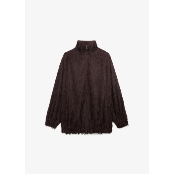 The Frankie Shop Baxter Fringed Track Jacket - Dark Brown - Oversized Minimalist Jackets in Brown - Shop at Luxury Shoes 