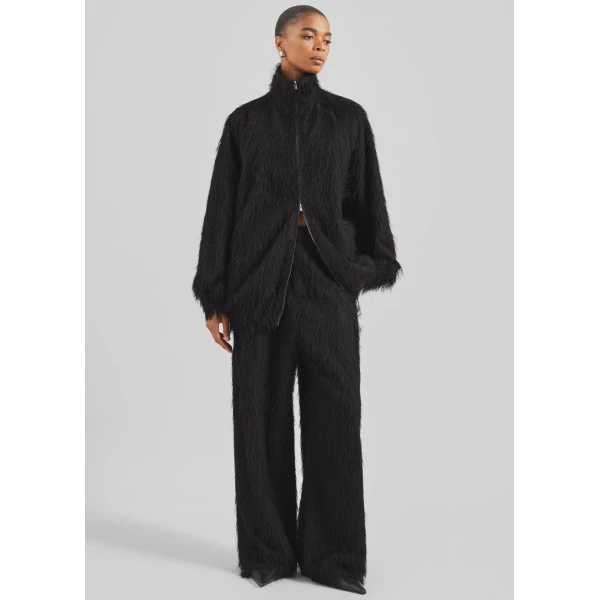 The Frankie Shop Baxter Fringed Track Pants - Black - Oversized Minimalist Pants in Black - Shop at Luxury Shoes 