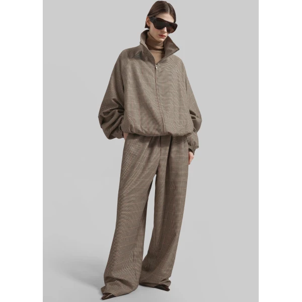 The Frankie Shop Baxter Houndstooth Track Pants - Beige - Oversized Minimalist Pants in Beige - Shop at Luxury Shoes 