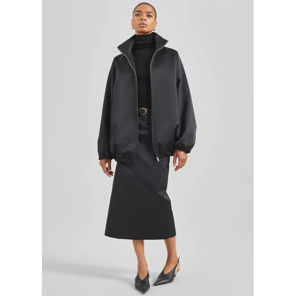 The Frankie Shop Baxter Satin Track Jacket - Black - Oversized Minimalist Jackets in Black - Shop at Luxury Shoes 