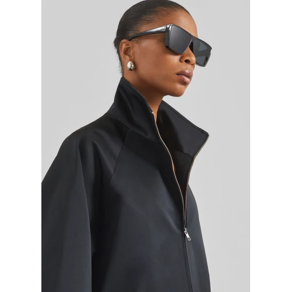 The Frankie Shop Baxter Satin Track Jacket - Black - Oversized Minimalist Jackets in Black - Shop at Luxury Shoes 