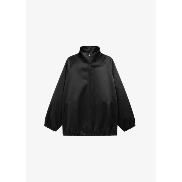 The Frankie Shop Baxter Satin Track Jacket - Black - Oversized Minimalist Jackets in Black - Shop at Luxury Shoes 