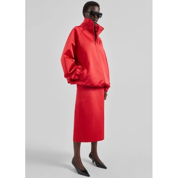 The Frankie Shop Baxter Satin Track Jacket - Red - Oversized Minimalist Jackets in Red - Shop at Luxury Shoes 