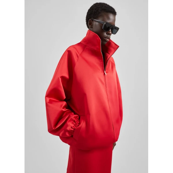 The Frankie Shop Baxter Satin Track Jacket - Red - Oversized Minimalist Jackets in Red - Shop at Luxury Shoes 