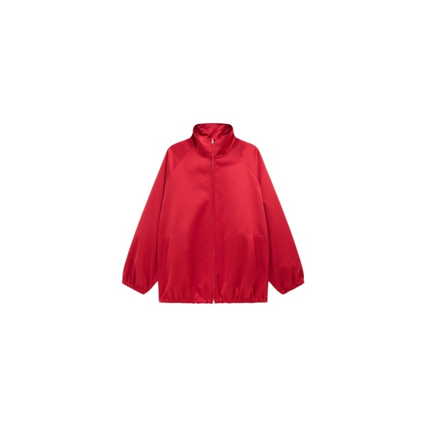 The Frankie Shop Baxter Satin Track Jacket - Red - Oversized Minimalist Jackets in Red - Shop at Luxury Shoes 