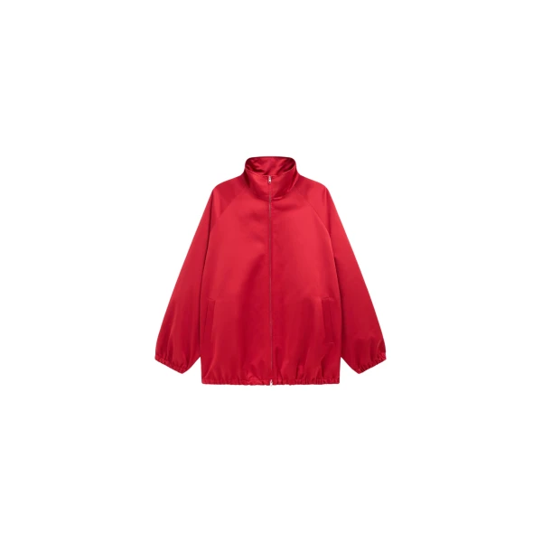 The Frankie Shop Baxter Satin Track Jacket - Red - Oversized Minimalist Jackets in Red - Shop at Luxury Shoes 