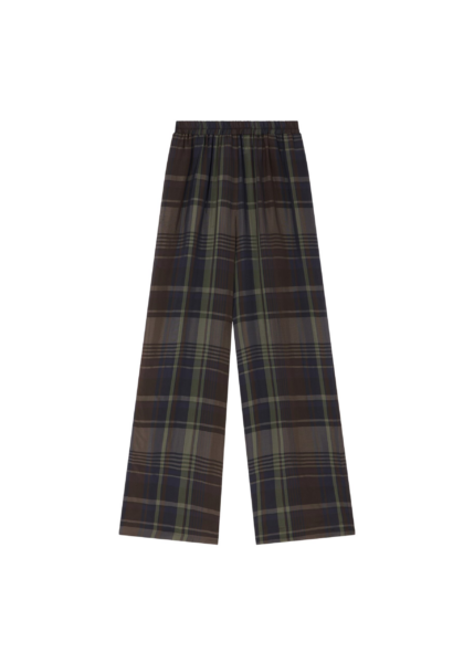 The Frankie Shop Baxter Sheer Fluid Track Pants - Navy Tartan - Oversized Minimalist Pants in Blue - Shop at Luxury Shoes 